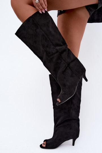 Botas pretas com biqueira aberta em salto fino Velise 2