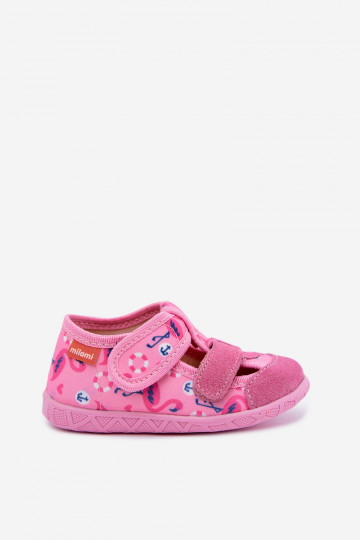 Chinelos infantis Milami com fechos adesivos e flamingos rosa Reathiana 2