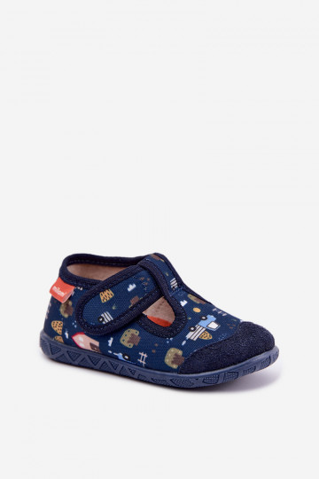 Chinelos infantis Milami com fechos adesivos em azul escuro Jasimrra