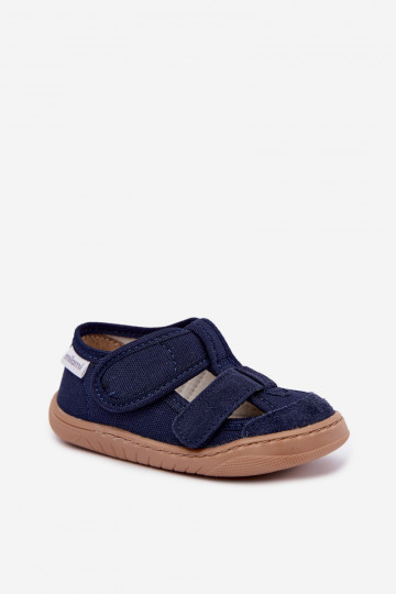 Chinelos infantis Barefoot Milami em azul escuro Lumi