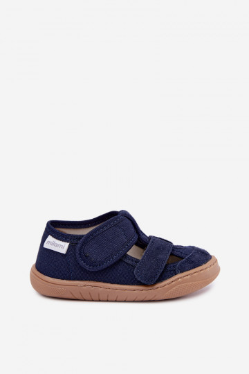 Chinelos infantis Barefoot Milami em azul escuro Lumi 2