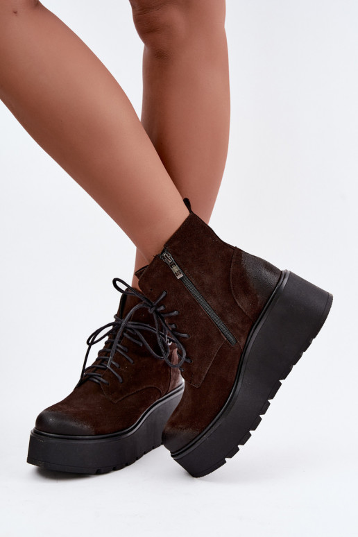 Zazoo 60499 botins femininos em camurça sintética com plataforma na cor chocolate