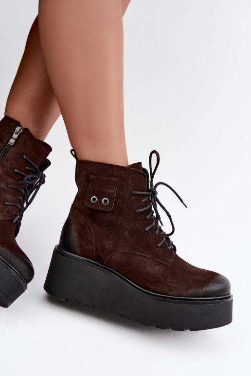 Zazoo 60499 botins femininos em camurça sintética com plataforma na cor chocolate