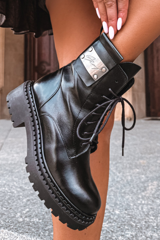 Botins femininos quentes com detalhes decorativos Zazoo 60574 na cor preta