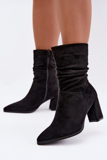 Botins femininos quentes com parte superior curva preta Dalessia 2