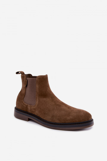 botins elegantes para homens em camurça sintética Big Star UU174277 na cor caqui