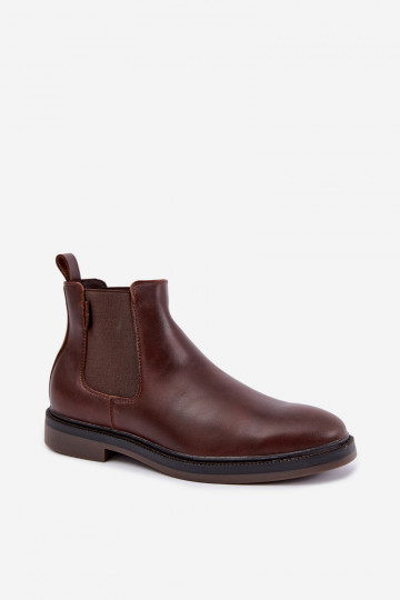 botins elegantes para homens em couro genuíno Big Star UU174279 na cor castanho escuro