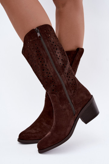 botas altas com elementos recortados em estilo cowboy com saltos S.Barski HY62-8126 na cor chocolate 2