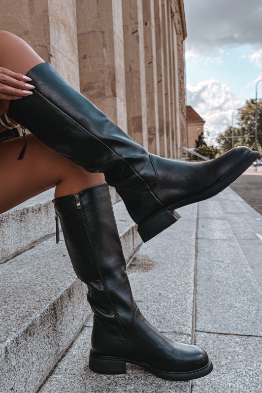 Botas altas pretas de couro sintético para mulher com saltos largos e forro D&A JC62-1036