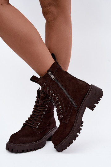 botins de trabalho para mulheres em camurça sintética isolados D&A JC62-1035 na cor chocolate