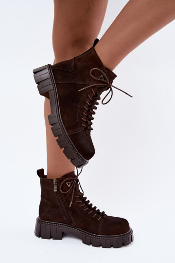 sapatos de camurça para mulheres com plataforma D&A JC62-1045 na cor chocolate