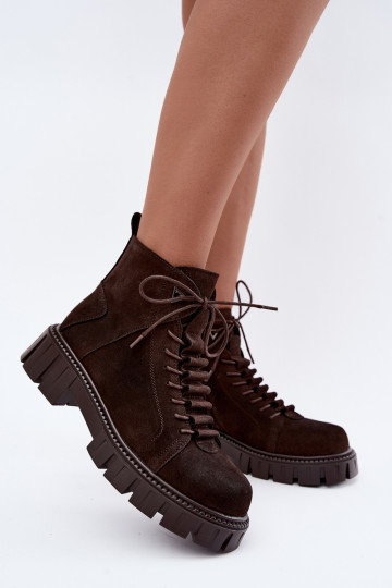 sapatos de camurça para mulheres com plataforma D&A JC62-1045 na cor chocolate 2