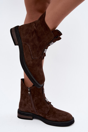 Botins de camurça sintética forrados com saltos largos D&A CR62-3335 chocolate