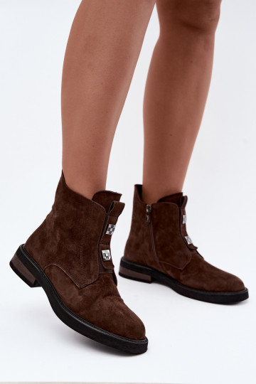 Botins de camurça sintética forrados com saltos largos D&A CR62-3335 chocolate 2