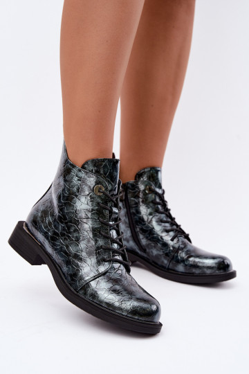 Botins forrados com efeito verniz e relevo S.Barski HY62-8140 azul
