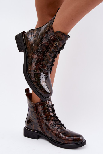 Botins forrados com efeito verniz e relevo S.Barski HY62-8140 castanho