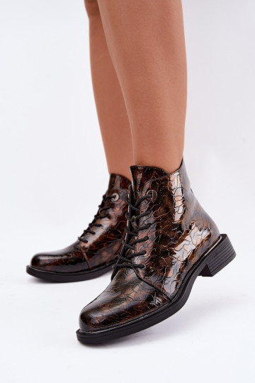 Botins forrados com efeito verniz e relevo S.Barski HY62-8140 castanho 2