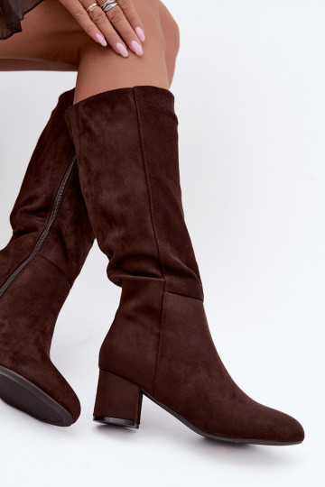 Botas longas femininas forradas com saltos S.Barski HY62-8131 chocolate