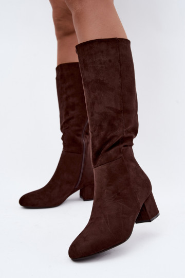 Botas longas femininas forradas com saltos S.Barski HY62-8131 chocolate 2
