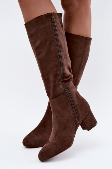 Botas longas femininas forradas com saltos S.Barski HY62-8131 castanho