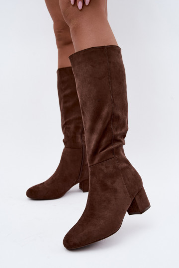 Botas longas femininas forradas com saltos S.Barski HY62-8131 castanho 2