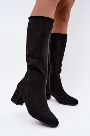 Botas longas femininas forradas com saltos S.Barski HY62-8131 preto