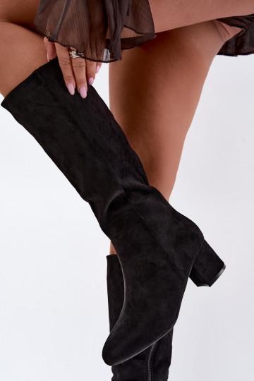 Botas longas femininas forradas com saltos S.Barski HY62-8131 preto 2