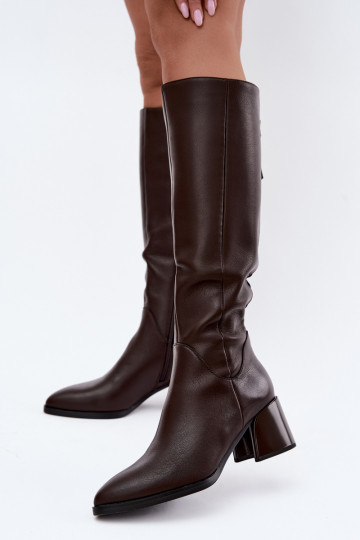 Botas longas femininas em couro forradas com saltos D&A JC62-1069 chocolate 2