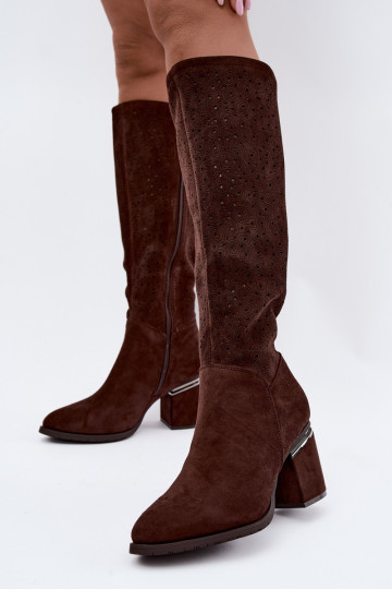 Botas longas com elementos recortados e saltos S.Barski HY62-8122 chocolate