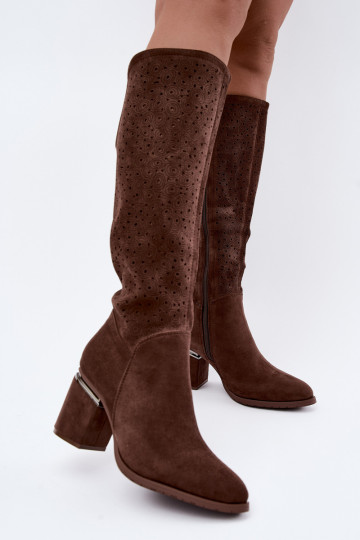 Botas longas com elementos recortados e saltos S.Barski HY62-8122 castanho
