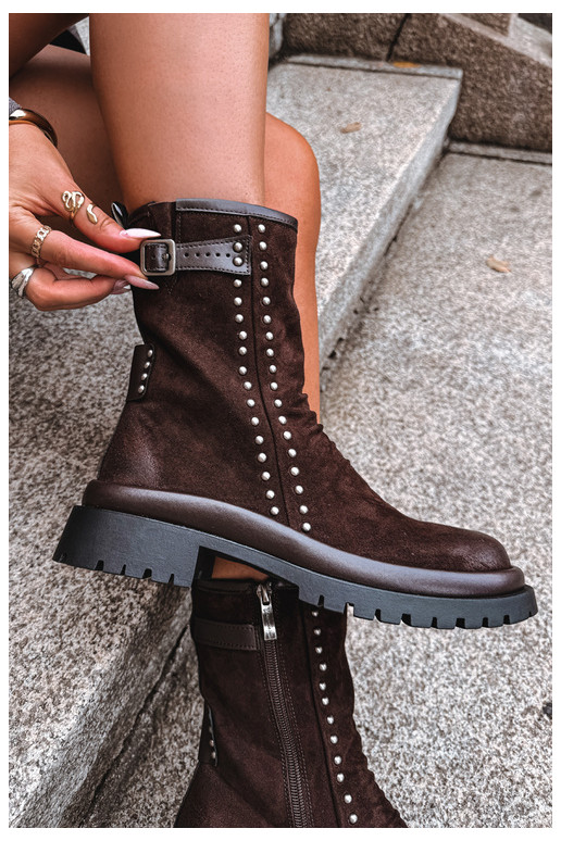 Pele de camurça aquecimento Botas femininas com fivelas Tem que serciejka K7727-02 CzekoladoParae