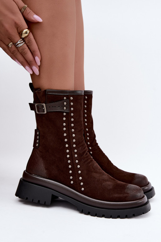 Pele de camurça aquecimento Botas femininas com fivelas Tem que serciejka K7727-02 CzekoladoParae