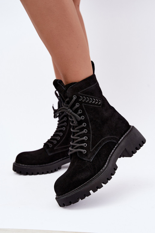 botins de trabalho para mulheres em camurça sintética isolados D&A JC62-1035 na cor preta
