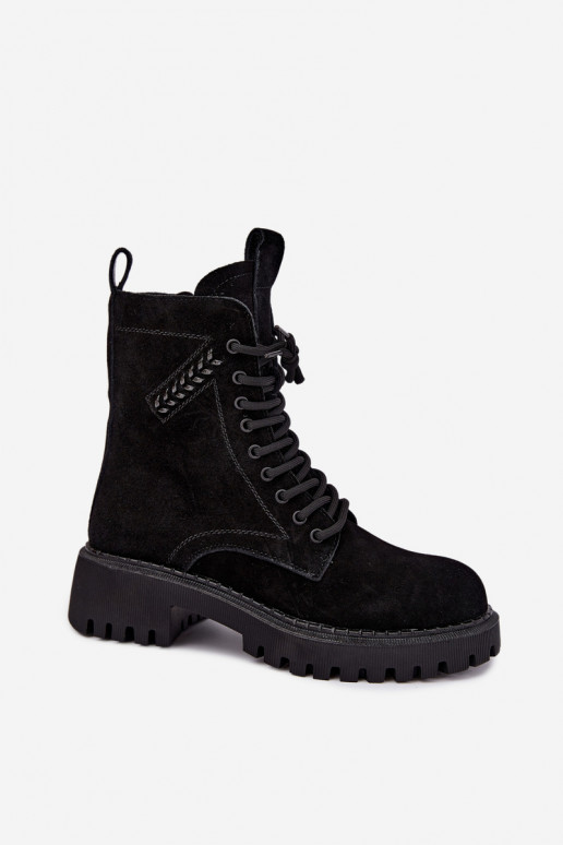 botins de trabalho para mulheres em camurça sintética isolados D&A JC62-1035 na cor preta