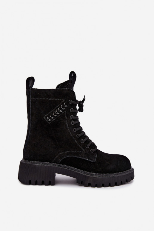 botins de trabalho para mulheres em camurça sintética isolados D&A JC62-1035 na cor preta