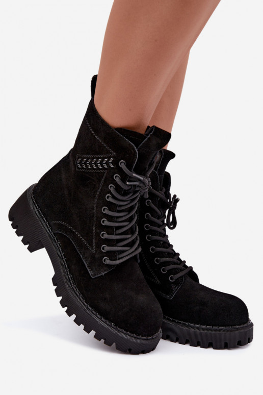 botins de trabalho para mulheres em camurça sintética isolados D&A JC62-1035 na cor preta