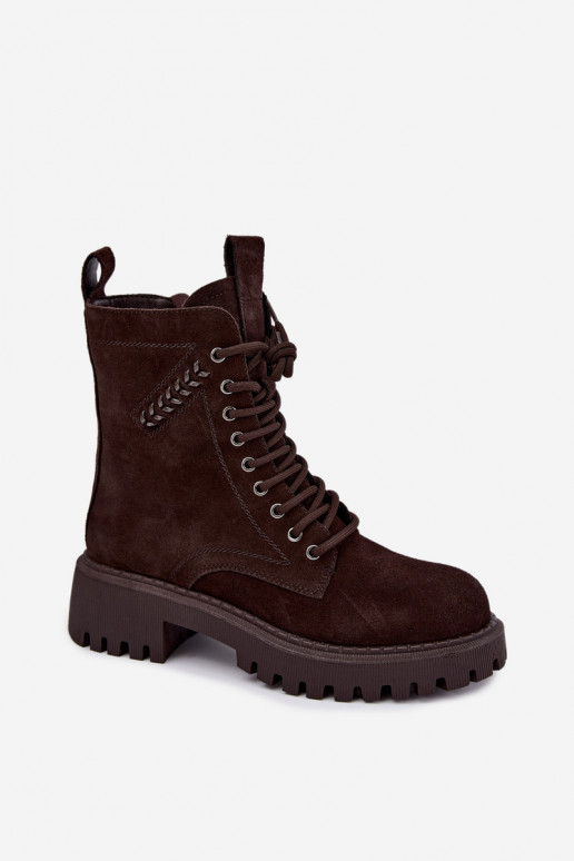botins de trabalho para mulheres em camurça sintética isolados D&A JC62-1035 na cor chocolate