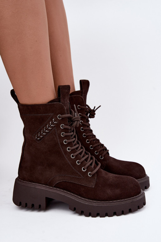botins de trabalho para mulheres em camurça sintética isolados D&A JC62-1035 na cor chocolate