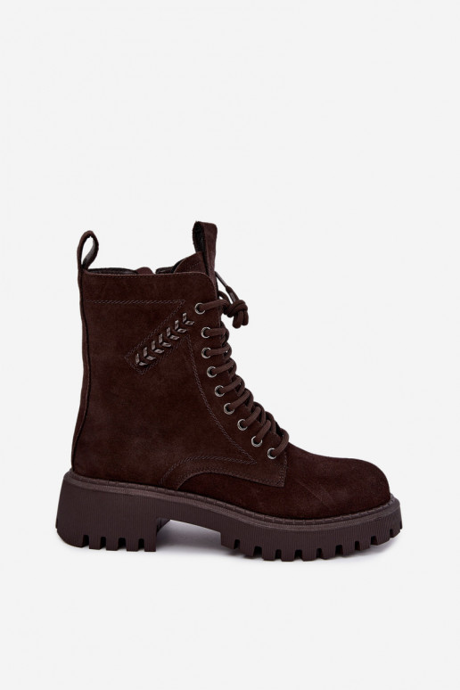 botins de trabalho para mulheres em camurça sintética isolados D&A JC62-1035 na cor chocolate