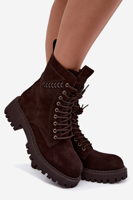 botins de trabalho para mulheres em camurça sintética isolados D&A JC62-1035 na cor chocolate