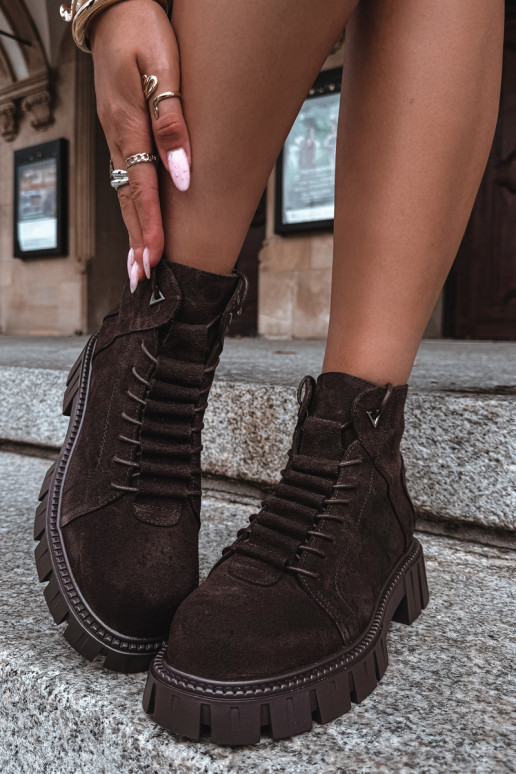 sapatos de camurça para mulheres com plataforma D&A JC62-1045 na cor chocolate