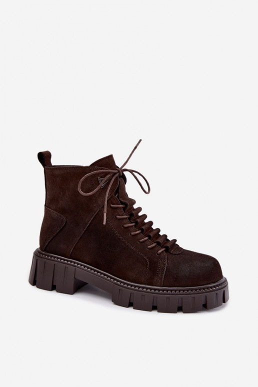 sapatos de camurça para mulheres com plataforma D&A JC62-1045 na cor chocolate