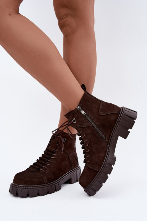 sapatos de camurça para mulheres com plataforma D&A JC62-1045 na cor chocolate