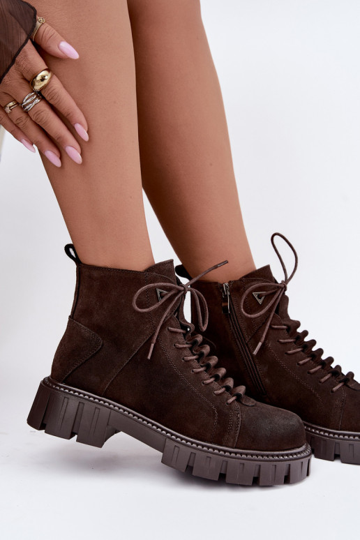 sapatos de camurça para mulheres com plataforma D&A JC62-1045 na cor chocolate
