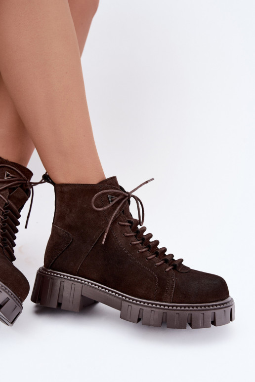 sapatos de camurça para mulheres com plataforma D&A JC62-1045 na cor chocolate
