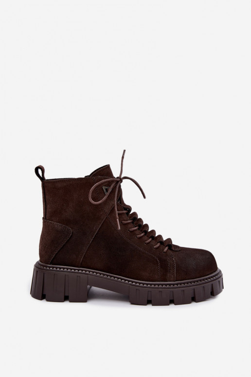 sapatos de camurça para mulheres com plataforma D&A JC62-1045 na cor chocolate