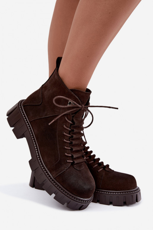 sapatos de camurça para mulheres com plataforma D&A JC62-1045 na cor chocolate
