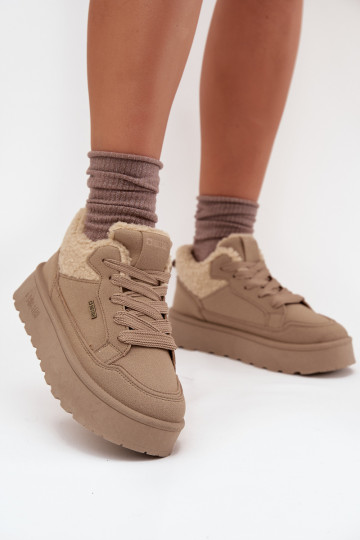 Botas de neve femininas com plataforma e pelo Big Star SS274105 cor areia