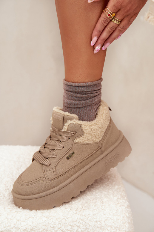 Botas de neve femininas com plataforma e pelo Big Star SS274105 cor areia