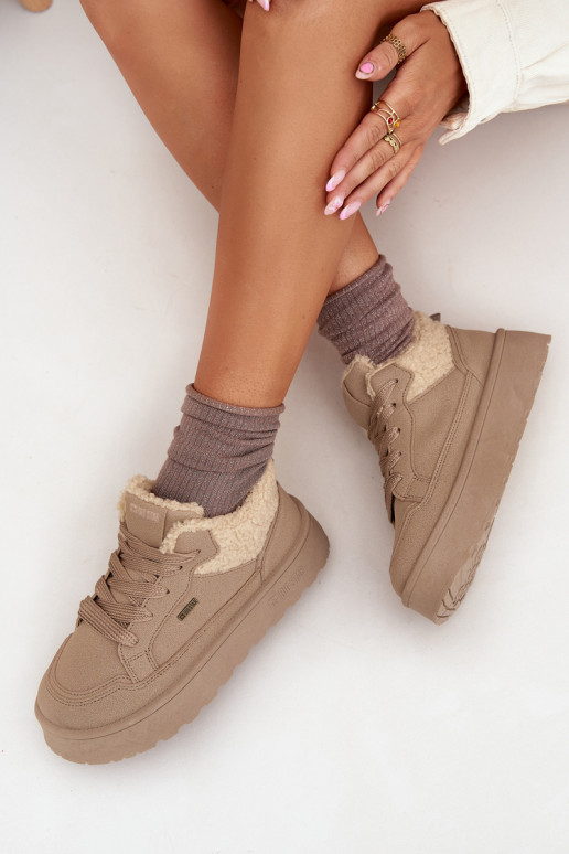 Botas de neve femininas com plataforma e pelo Big Star SS274105 cor areia